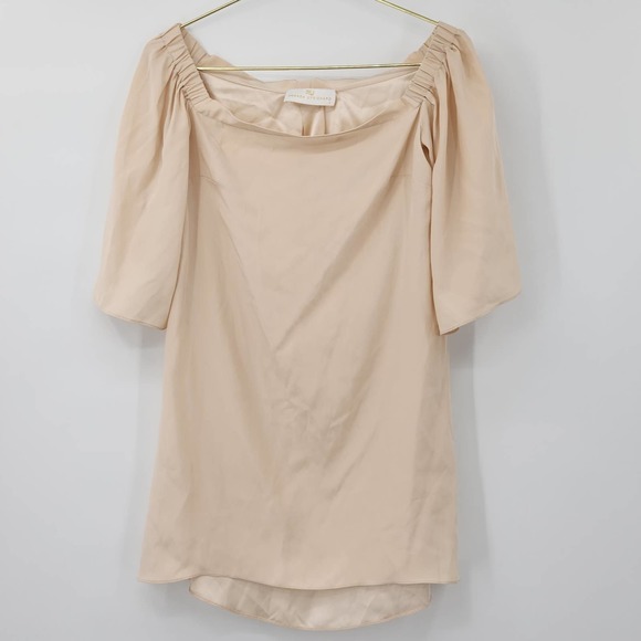 Amanda Uprichard 100% Silk Nude Off the Shoulder Mini Dress Size Small - Picture 1 of 5